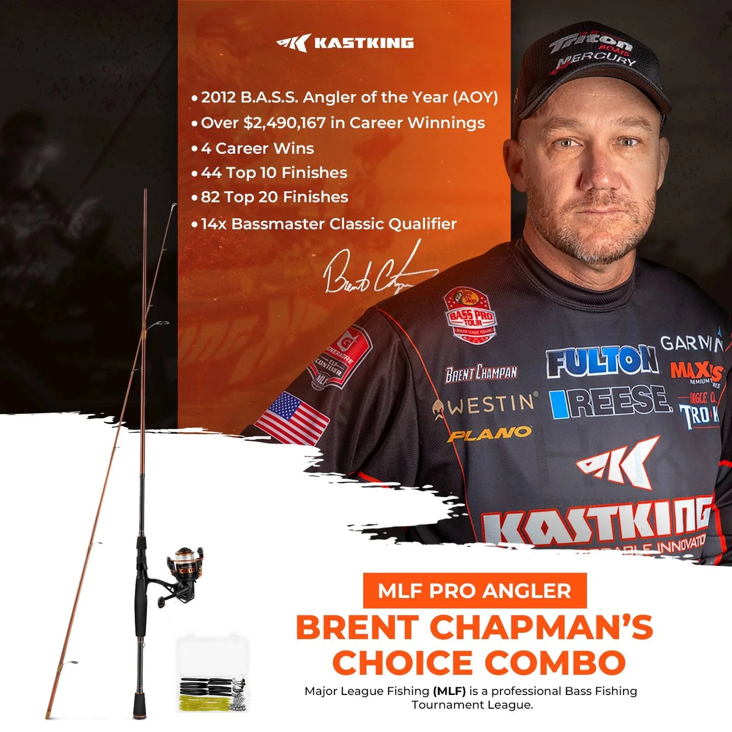 KastKing Brent Chapman Spinning Fishing Rod and Reel Combo with Tackle Kit