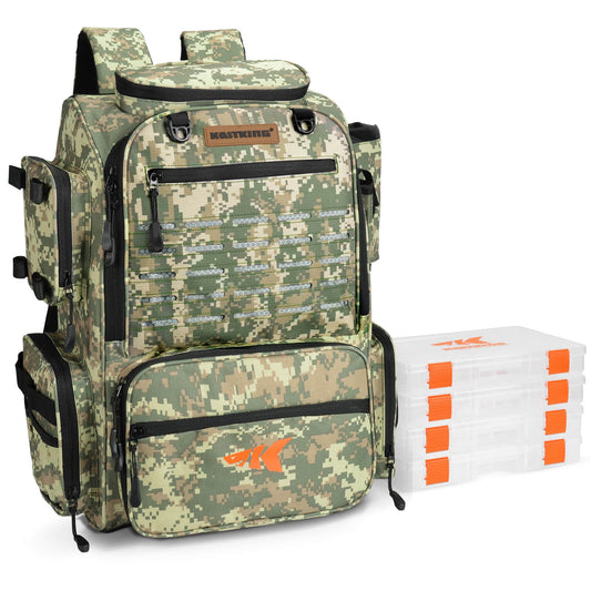 KastKing Bait Boss Fishing Tackle Backpack with Rod Holders 4 Tackle Boxes