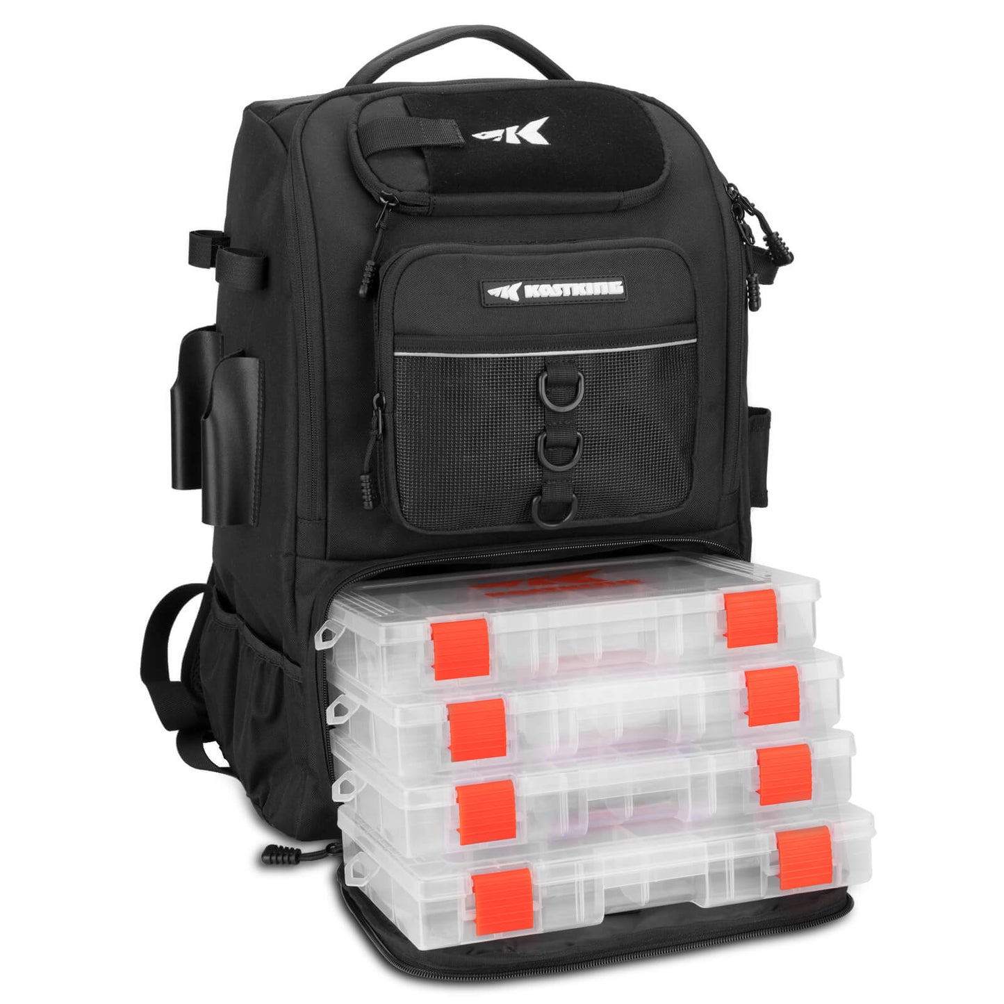 KastKing KarryAll Tackle Backpack with Rod Holders 4 Tackle Boxes