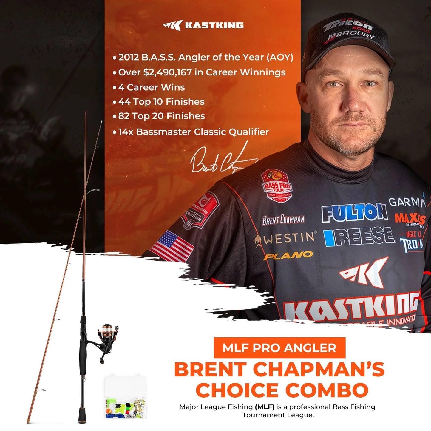 KastKing Brent Chapman Spinning Fishing Rod and Reel Combo with Tackle Kit