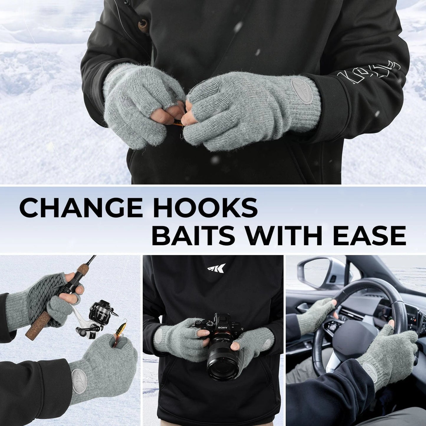 KastKing Bully Wooly Fingerless Wool Fishing Gloves