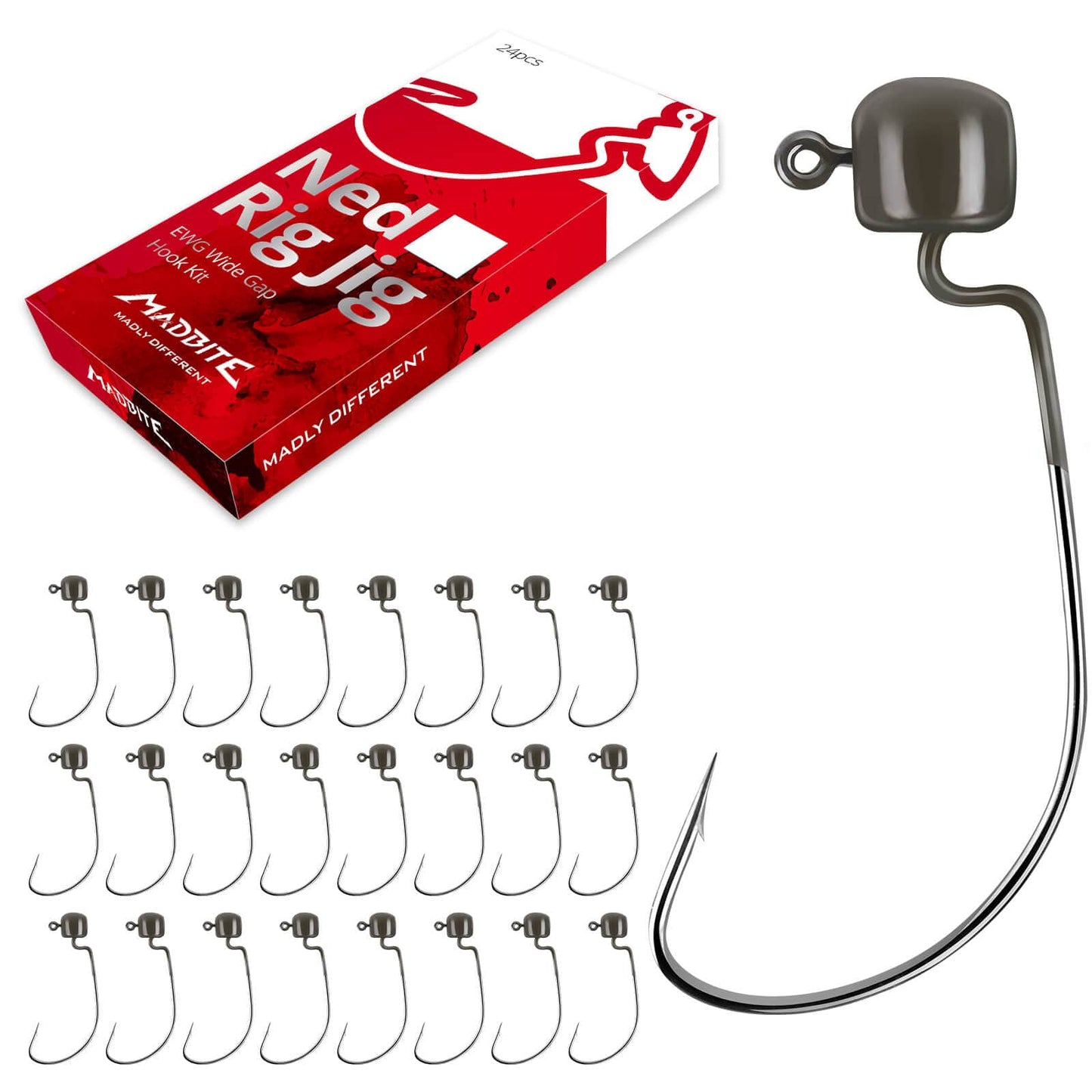 MadBite 24 Pcs Ned Rig Jig Hook Kits