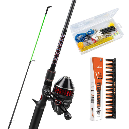 KastKing Brutus SpinCast Fishing Rod and Reel with Tackle Kit and V15 Vertical Fishing Rod Holder Combo