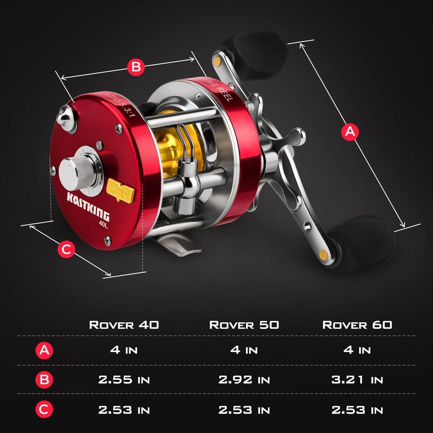 KastKing Rover Round Baitcasting Reel and SuperPower ColorShield Braided Fishing line (Random Color) Combo