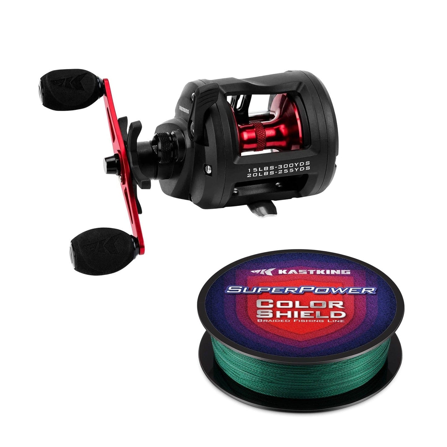 KastKing ReKon Round Baitcasting Reel and SuperPower ColorShield Braided Fishing line (Random Color) Combo