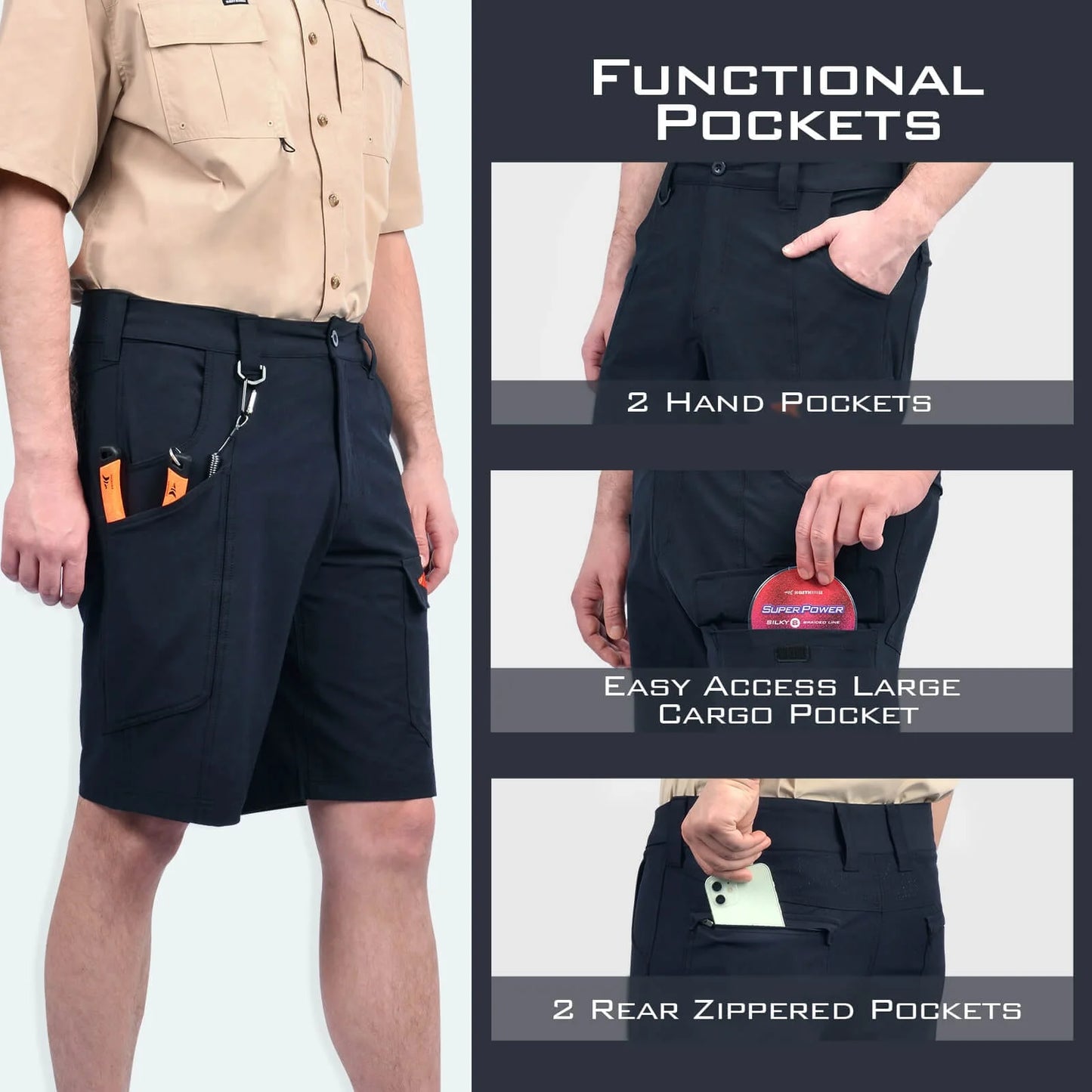 KastKing Men's Casual Hiking Cargo Shorts