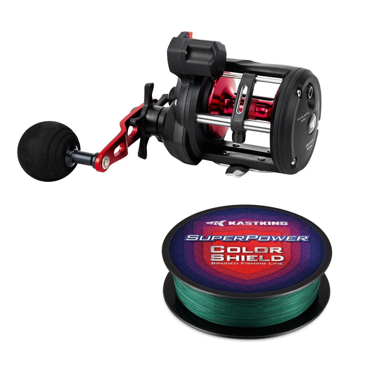 KastKing ReKon Round Baitcasting Reel and SuperPower ColorShield Braided Fishing line (Random Color) Combo