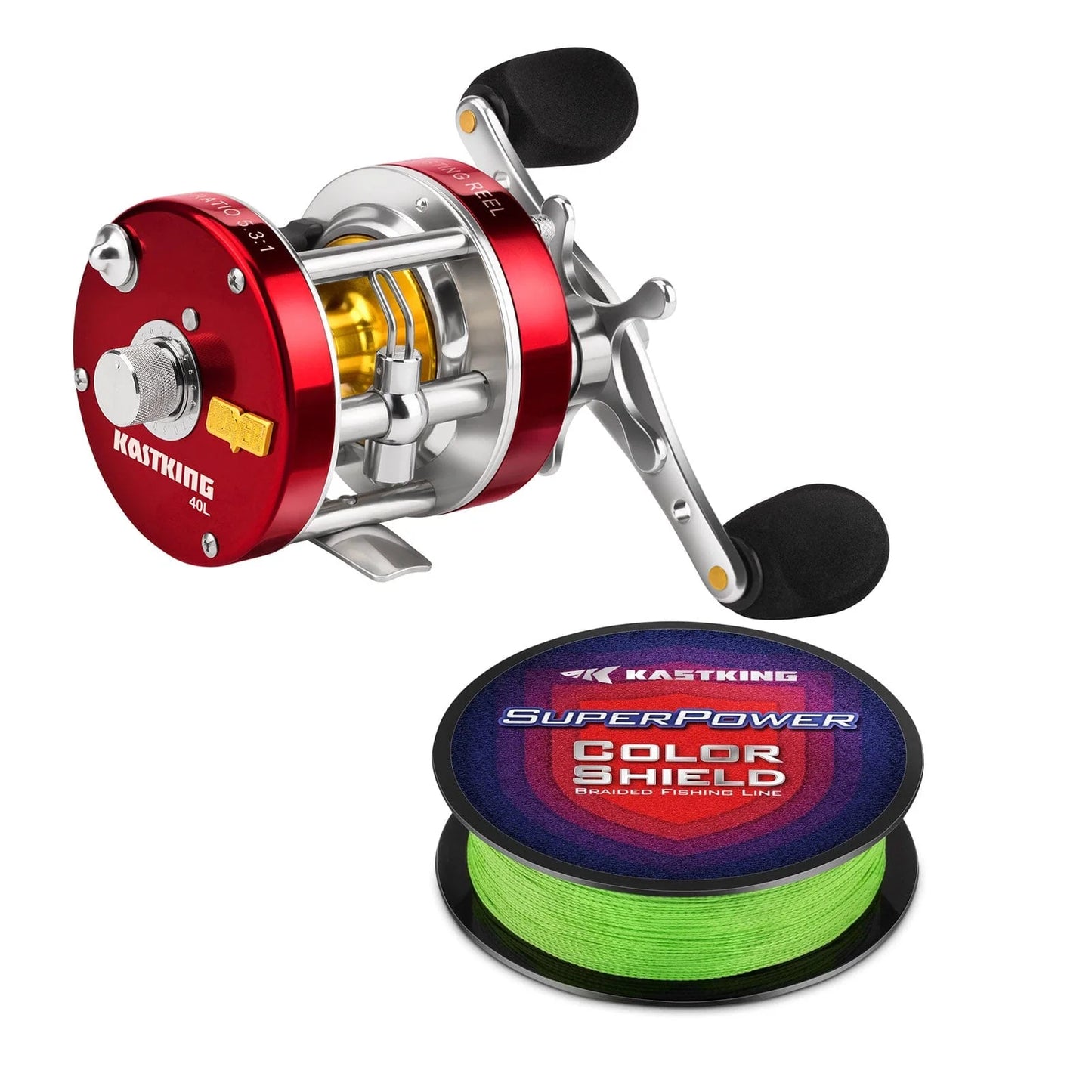 KastKing Rover Round Baitcasting Reel and SuperPower ColorShield Braided Fishing line (Random Color) Combo