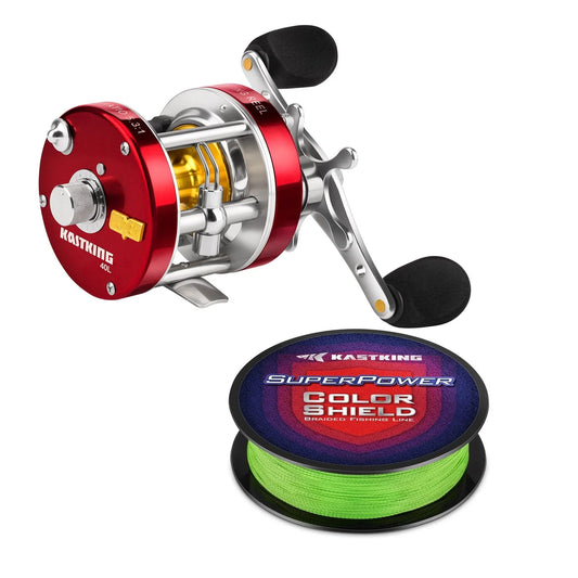 KastKing Rover Round Baitcasting Reel and SuperPower ColorShield Braided Fishing line (Random Color) Combo