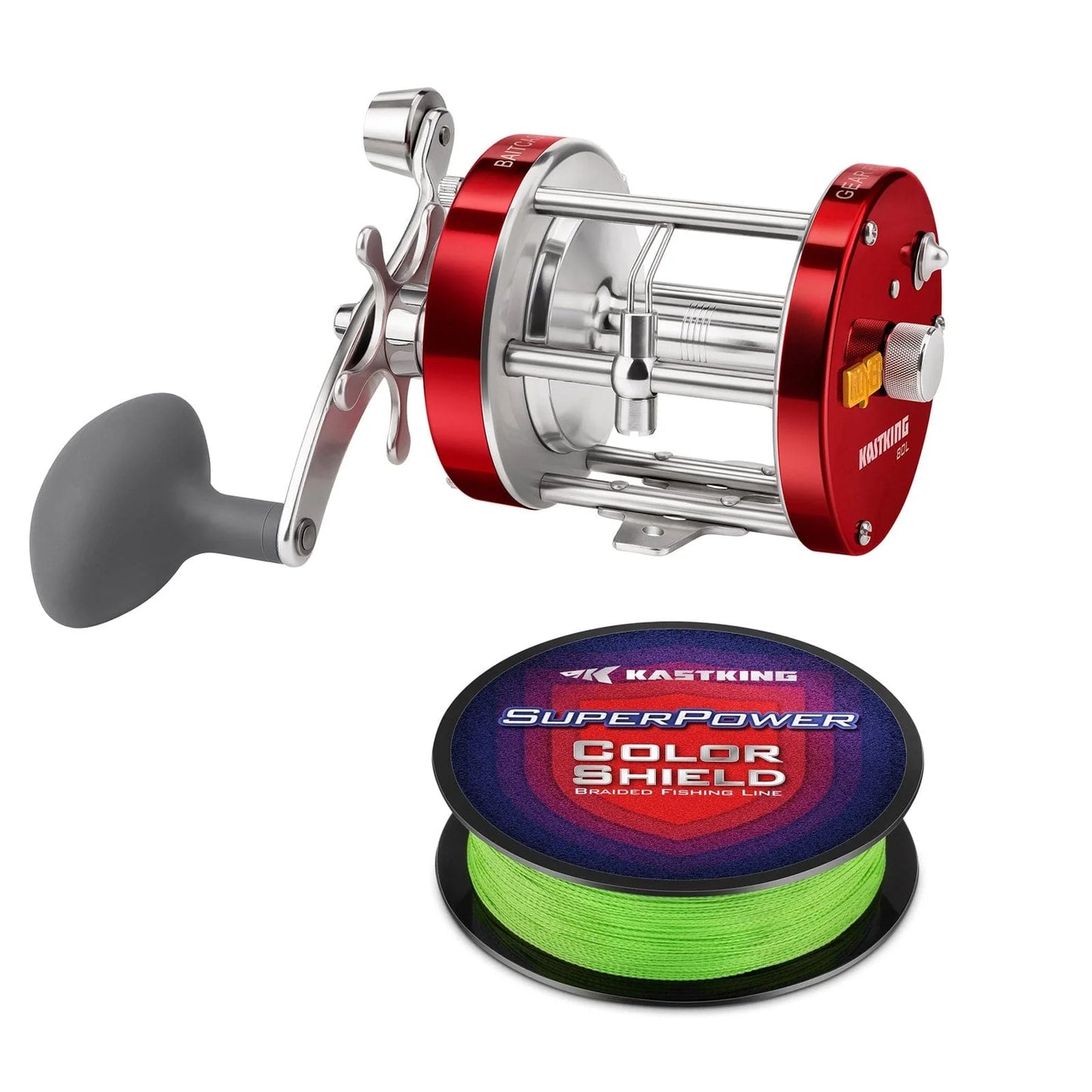 KastKing Rover Round Baitcasting Reel and SuperPower ColorShield Braided Fishing line (Random Color) Combo