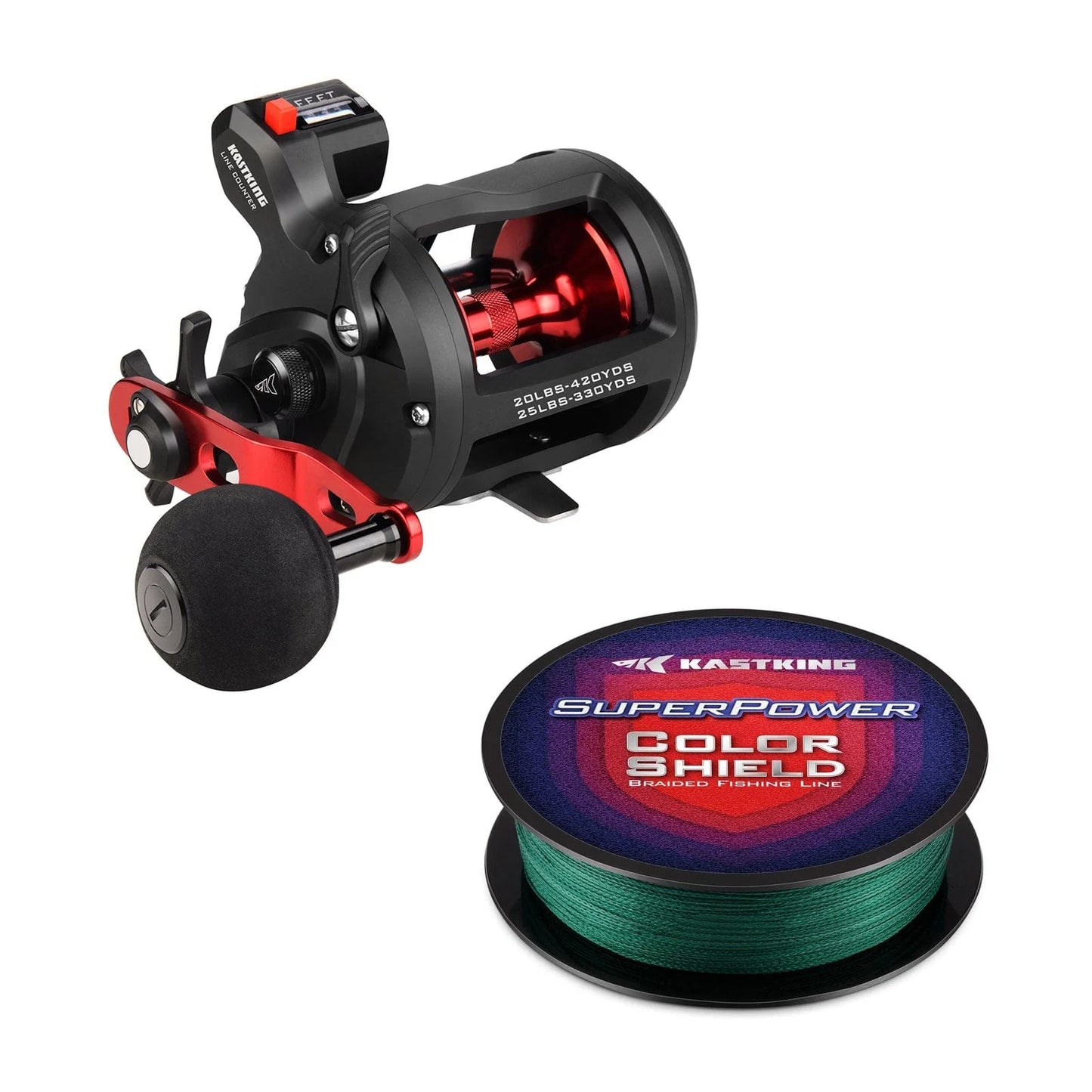 KastKing ReKon Round Baitcasting Reel and SuperPower ColorShield Braided Fishing line (Random Color) Combo