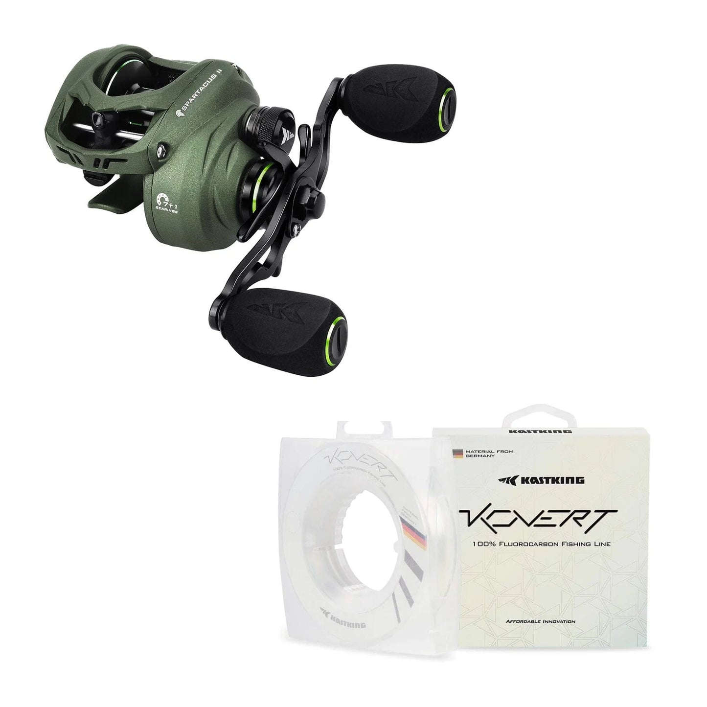 KastKing Spartacus II Baitcasting Reel and Kovert Fluorocarbon Fishing Line Combo