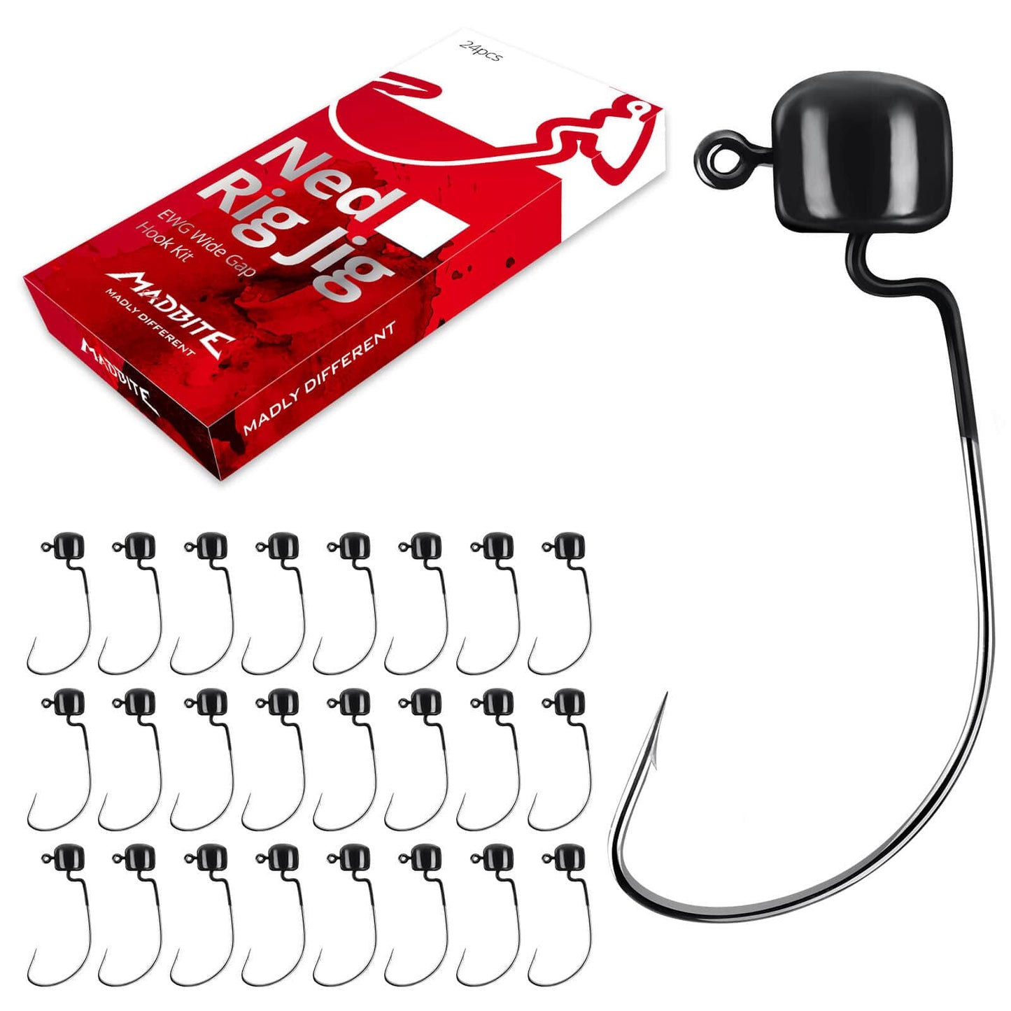 MadBite 24 Pcs Ned Rig Jig Hook Kits