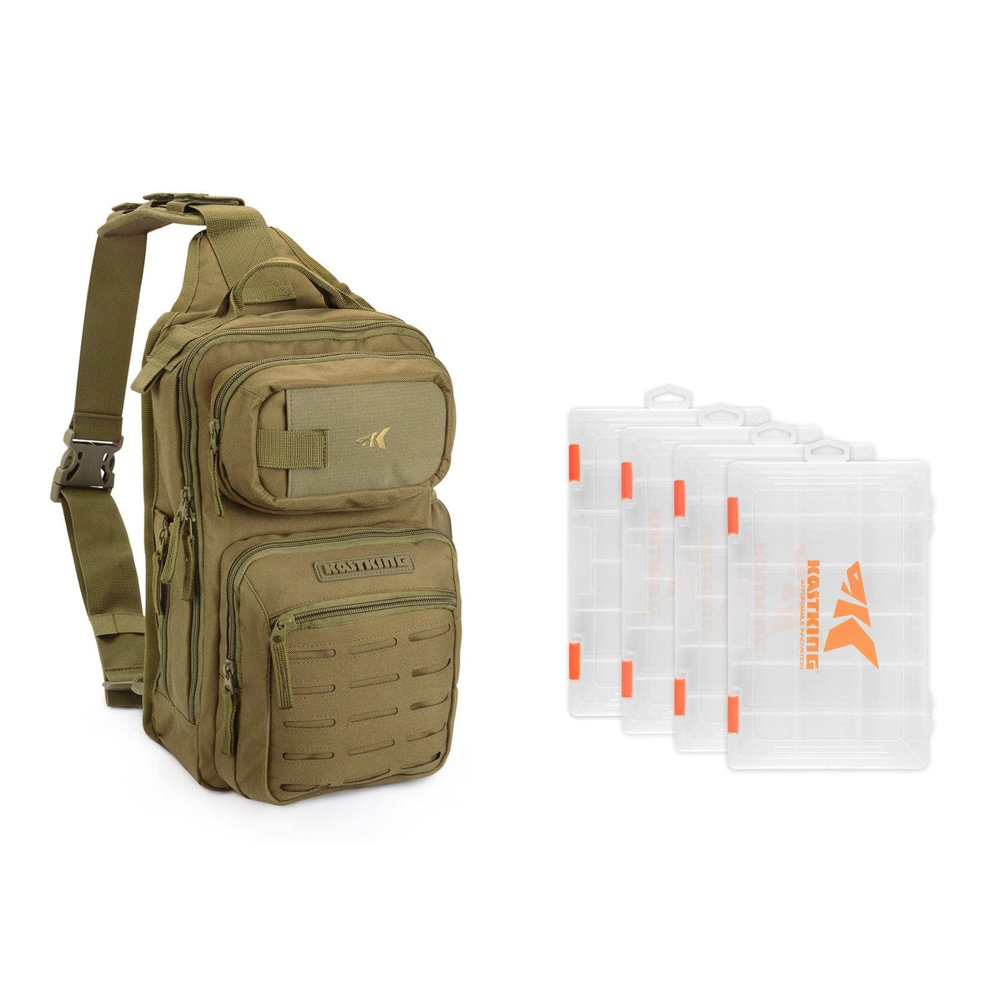 KastKing BlowBak Tactical Fishing Sling Tackle Storage Bag and Utility Tackle Boxes Combo